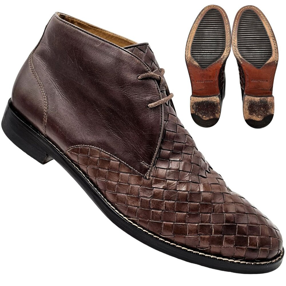 Cole Haan Cambridge Brown Woven Leather Chukka Boots Mens 8.5M Dress Shoes Ankle